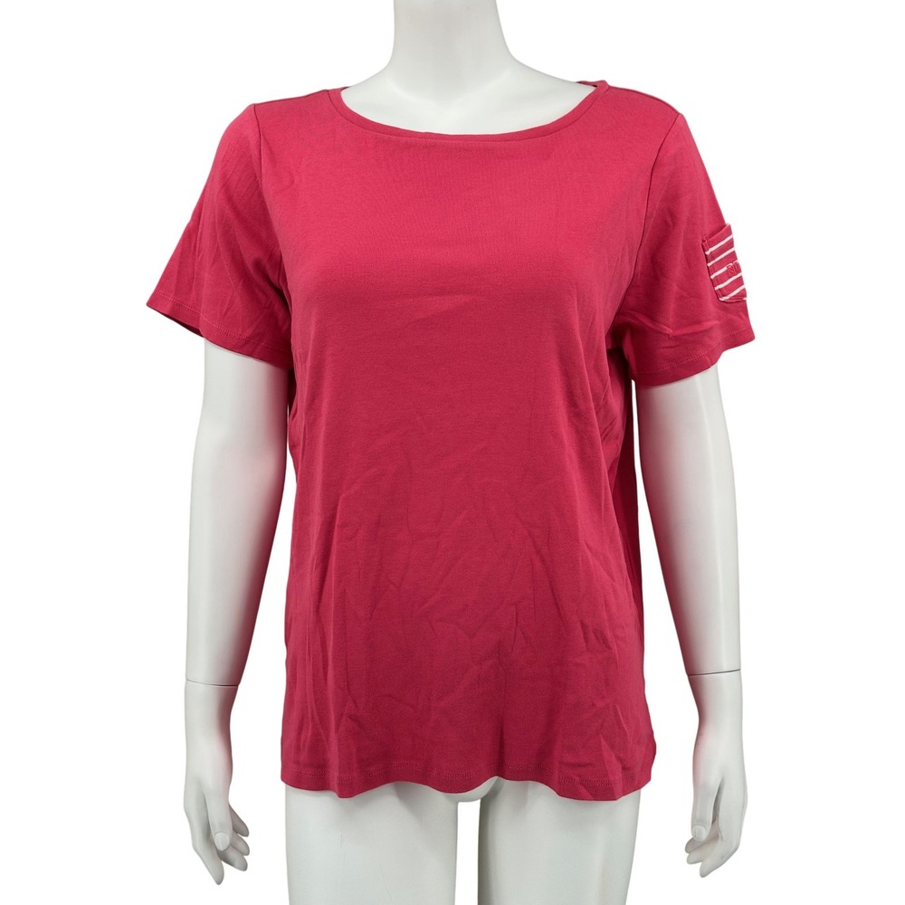 Lauren Ralph Lauren Top Womens 1X Red Short Sleeve Casual Preppy Nautical Cotton